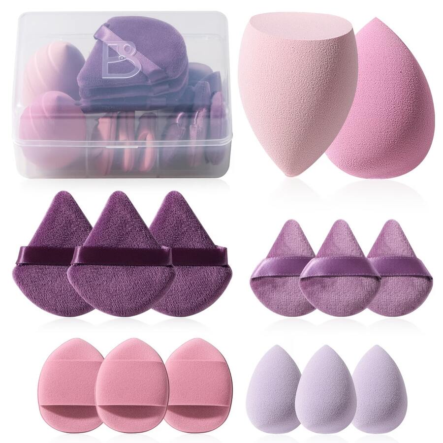 30pcs Makeup Sponge Set, Random Packaging Bottle And Bag, Regular Makeup Sponge, Mini Makeup Sponge, Powder Puff, Mini Powder Puff, Mini Finger Cushion Powder Puff; Foundation Makeup Sponge, Suitable For Liquid Foundation, Concealer, Loose Powder, Flawless Application - Multicolor - View 1