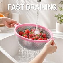 Aesthetic Pink Kitchen Decor Colander (Large/Small Available), Stainless Steel Mesh Food Strainer For Berries & Pasta, Cute Kitchenware Accessories - 10.5" - View 3