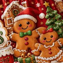 Cute Christmas Table Skirt, Sweet Christmas Gingerbread Man Print Tablecloth, Featuring Gingerbread House, Candy Cane, Snowflake, Christmas Tree And Gift Design, Holiday Party Decoration, Suitable For Family Dinner And Home Decor - A - View 7