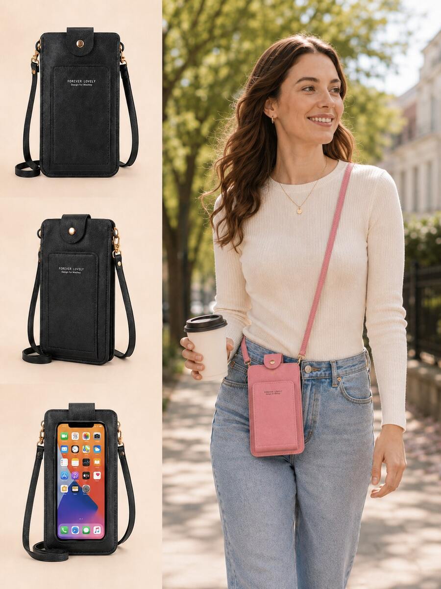 Portable Crossbody Phone Wallet, Secure Snap Closure, Faux Leather Phone Bag, Suitable For Elegant Ladies Graduation Trip Travel Essentials