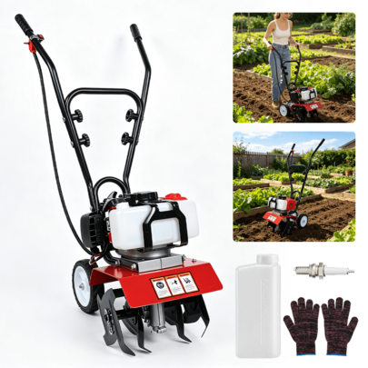 Lislark Heavy Duty 52CC Garden Tiller With Fuel Tank, Petrol Engine Strokes Lawn Soil Cultivator, Engine Lightweight Compact Powerful Sure Grip Handles Built To Be Durable Dependable, Speed: 2800-32000r/Min