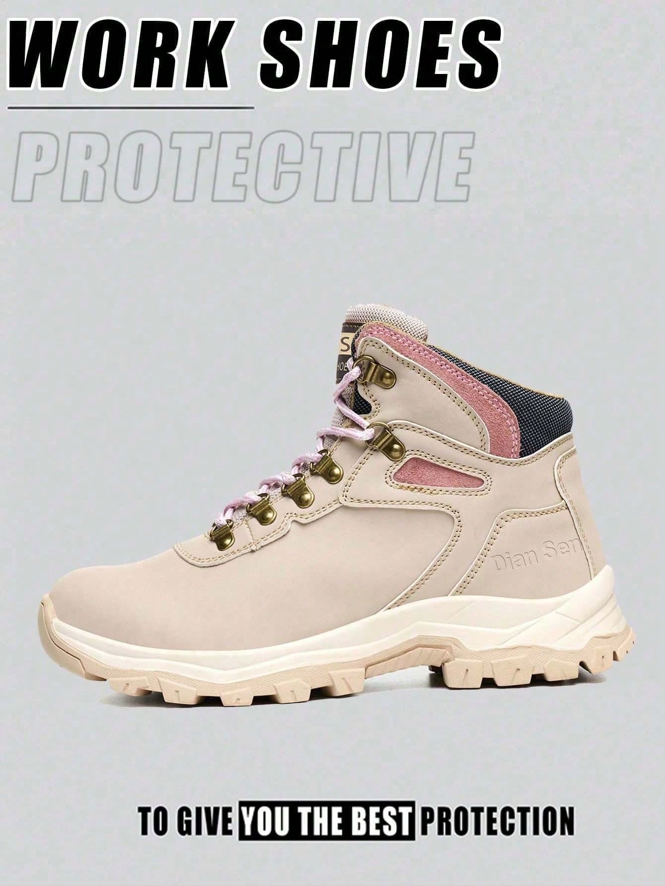 Women's Pink Steel Toe Work Shoes, Lightweight Work Sneakers, Breathable, Suitable For Construction Sites, Warehouses, Factory Workshops, Landscaping And Other Industrial Work Environments - Black - View 1