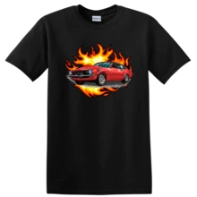 Camiseta Clásica Roja con Gráfico de Llamas para Amantes de los Autos - Negro - Ver 1