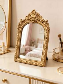 1pc Baroque Style Arched Carved Decorative Mirror, High-End Home Decor, Suitable For Living Room, Bedroom, Vanity, Housewarming Gift - 1PC - View 11