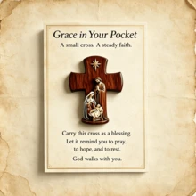 1pc Jesus Cross Prayer Statue, Includes Cross, Virgin Mary, Joseph And Jesus Statues, Comes With Prayer Card And Inspirational Card, Suitable As Christian Prayer Gift And Faith Cross Gift - Multicolor - View 3