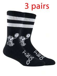 1/3 Pasang Kaos Kaki Olahraga Pria Snoopy Setinggi Betis, Kaos Kaki Kasual Serbaguna Berkerah Bulat, Hadiah Natal yang Menyenangkan - MultiWarna - View 6