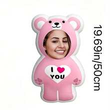 1pc Customized Photo Pillow Cushion Personalized Design Fun - Double-Sided Photo Printing, Soft And Interesting Fabric, Ideal Gift For Birthday And Holidays - Pink Bear - View 12