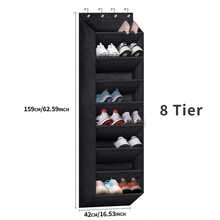 4/6/8 Tiers Over The Door Shoe Organizer For Closet With Large Deep Pockets, Narrow Shoe Rack For Door Hanging Boots Storage, Black, Black Over The Door 8 Large Pocket Hanging Shoe Organizer Rack For Wall, Dorm And Narrow Door Shoe Storage - 黑色 - 查看 11