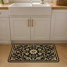 1pc Baroque Vintage Gold Leaf Pattern Gold Diamond Velvet Rug, Luxury European Style Rectangular Kitchen Entrance Mat, Soft And Easy To Clean, Hallway Entryway Doormat, All-Season Home Decor Carpet - Multicolor - View 2
