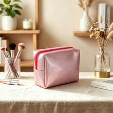 1pc Glitter Octagonal Makeup Bag, Travel & Business Trip Cosmetic Storage Bag, Women's Portable Makeup Organizer, Commute & Work Handheld Cosmetic Bag, Portable Clutch Bag For Personal Items - Pink - View 2