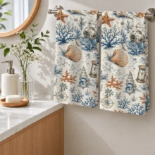 2pcs Ocean Theme Hand Towels - Modern Marine Animal Pattern, Durable Polyester Material, Machine Washable, Suitable For Bathroom And Kitchen Decor, Create Coastal Home Atmosphere | Ocean Theme Decor | - Multicolor - View 9