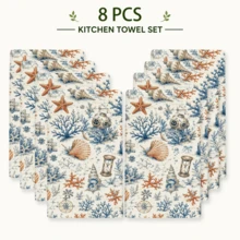 2pcs Ocean Theme Hand Towels - Modern Marine Animal Pattern, Durable Polyester Material, Machine Washable, Suitable For Bathroom And Kitchen Decor, Create Coastal Home Atmosphere | Ocean Theme Decor | - Multicolor - View 12