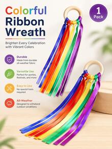 A Colorful Ribbon Wreath Made From Durable, All-Weather Fabric-Perfect For Various Occasions, Party Decorations, Festive Accents, And Christmas Styling. - Multicolor - View 5