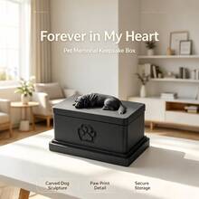 Dog Pet Urn, 3D Embossed Sleeping Dog Design, Side Carved Paw Print Pattern, Can Store Pet Fur And Ashes, Commemorate Deceased Pets. Dust-Proof Box, Exquisite Craftsmanship With High-End Texture, Place In Home To Express Longing, Suitable For Dog Memorial, Gently Preserve Pet Memories, Home Pet Memorial Funeral Storage Decor - Black - View 2