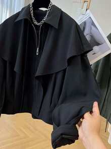 Women's Solid Color Casual Versatile Daily Long Sleeve Jacket - Black - View 4