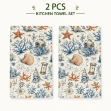 2pcs Ocean Theme Hand Towels - Modern Marine Animal Pattern, Durable Polyester Material, Machine Washable, Suitable For Bathroom And Kitchen Decor, Create Coastal Home Atmosphere | Ocean Theme Decor | - Multicolor - View 13