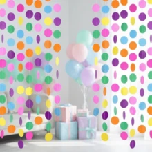 3pcs 7-Color Paper Round Dot Garland (Includes 6 Self-Adhesive Hooks), Colorful Banner Hanging Rainbow Theme Decoration, Suitable For Birthday Party, Wedding, Camping, Christmas, Various Celebrations, Party Garland (Random Color) - View 2