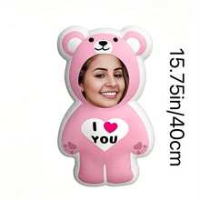 1pc Customized Photo Pillow Cushion Personalized Design Fun - Double-Sided Photo Printing, Soft And Interesting Fabric, Ideal Gift For Birthday And Holidays - Pink Bear - View 14