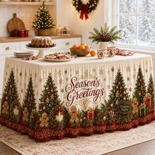 Vintage Christmas Tablecloth, Printed With Christmas Tree, Gingerbread Man, Snowflake, Gift Box, Pine Branch Patterns Holiday Greetings Tablecloth, Luxury Holiday Party Decoration, Suitable For Family Dinner And Holiday Home Decor - A - View 5