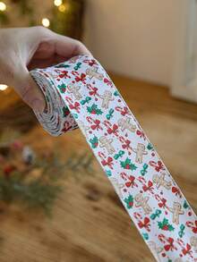 Cute Christmas Wired Edge Ribbon Roll Nutcracker Gingerbread Holly Printed Satin Ribbon For Gift Wrapping DIY Bow Making Wreath Tree Decor Aesthetic Festive Party Craft Supplies - Multicolor - View 9