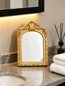 1pc Baroque Style Arched Carved Decorative Mirror, High-End Home Decor, Suitable For Living Room, Bedroom, Vanity, Housewarming Gift - 1PC - View 4