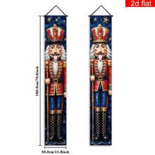 2pcs Merry Christmas Theme Front Porch Sign Party Banner, Polyester, Oil Painting Texture Nutcracker Christmas Print, Rustic Winter Christmas Entryway Front Door Party Welcome, Christmas Party Decoration - A - View 9