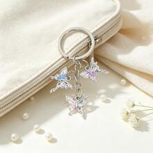Gradient Enamel Butterfly Keychain, Silver Alloy Fairy Butterfly Pendant Key Ring, Aesthetic Backpack Handbag Charm Accessories For Girls - Multicolor - View 11