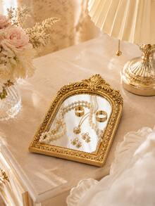 Gold Moon Mirror Jewelry Tray, Starry Sky Vanity Organizer, Suitable For Rings, Earrings, Necklaces, Perfume, Cosmetics, Vanity, Bedroom, Bathroom Countertop, Bohemian Luxury Jewelry Storage Tray, Elegant Home Decor Gift, For Women, Mom, Anniversary - Multicolor - View 4