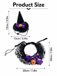 1pc Halloween Pet Costume Accessory Set, Witch Hat And Lace Bib, Holiday Bow Pumpkin Decor Pet Collar, Fashion Lace Neck Accessory, Suitable For Cats And Dogs Holiday Party Dress Up - Multicolor - View 2