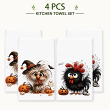 2pcs Fluffy Chick Halloween Pattern Kitchen Towels, Suitable For Dishwashing And Hand Drying, Decorative Kitchen Towels, Gift For Neighbors, Warm Housewarming Gift For Friends, Gift For Mom, And Birthday Gift For Friends, Halloween Gift - Multicolor - View 13