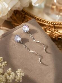 1 Buah Cincin Tindik Pusar Perak Sterling 925 Warna Oranye Lavender Ungu CZ, Cincin Pusar dengan Rantai Rumbai, Anting-anting Model Tali Telinga, Perhiasan Tubuh - lajang - View 8