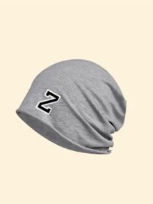 1pc Unisex Soft Elastic Loose Knit Beanie, A-Z 26 Letter Pattern, Lightweight Casual Skull Cap, Elastic Headwear, Suitable For City Walks And Short Trips - Grey - View 17