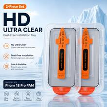 2片全螢幕HD螢幕保護貼，附一鍵無塵安裝托盤，相容於Phone 18 Pro Max/Phone 18 Pro/17 Pro Max/17 Pro/16/16 Plus/15 Pro/15/14/13/12/11/XR/XS Max | 超高清9H鋼化玻璃 | 相容動態島 | 防刮防指紋 | 相容手機殼 - 無色 - 查看 1