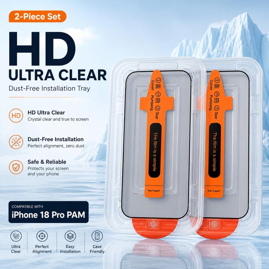2片全螢幕HD螢幕保護貼,附一鍵無塵安裝托盤,相容於Phone 18 Pro Max/Phone 18 Pro/17 Pro Max/17 Pro/16/16 Plus/15 Pro/15/14/13/12/11/XR/XS Max | 超高清9H鋼化玻璃 | 相容動態島 | 防刮防指紋 | 相容手機殼 - 無色 - 查看 1
