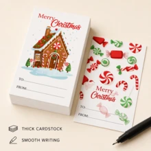 50 Pcs Christmas Cards And Gift Tags Set - Bulk Paper Xmas Hang Tags For Gift Wrapping Packaging, Classroom Student Party Favors, DIY Craft Present Decor, Stocking Stuffers, Cute Winter Holiday Season Essentials - Sets - View 2