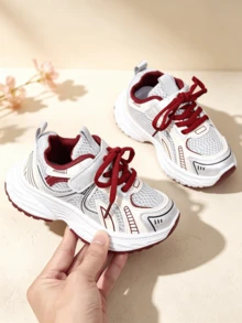 1 Pair Grey Mesh Breathable Chunky Sneakers Campus Sneakers Red ...