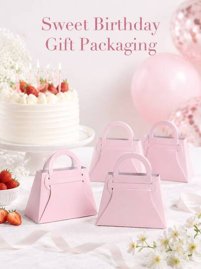 10 piezas Cajas de regalo reutilizables con forma de bolso rosa, cajas para dulces, repostería y postres, cajas de embalaje para bodas, banquetes, cumpleaños, fiestas y días festivos