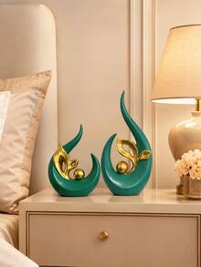 2pcs Green & Gold Abstract Art Sculpture Decor, Modern Decorative Statue Ornament, Luxury Home Decor Accent For Living Room, Coffee Table, Bookshelf, Entryway Console, Office Desk, Bedroom - A - View 11