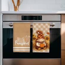 2PCS Kitchen Towels Autumn Brown Gnome Pumpkin Pattern, Pastoral Farm Style Microfiber Material Soft Kitchen Towels Dish Cloths, Hand Towels, Tablecloths, Kitchen Decor, Kitchen Cleaning, Bathroom Cleaning, Holiday Party Decor, Kitchen Bathroom Supplies Home Essentials, Home Decor, Housewarming Gift - Orange - View 9