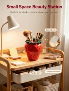 1pc Multifunctional Desktop Organizer, Cute Strawberry Shaped Multipurpose Storage Can, Makeup Brush Holder, Pen Holder, Flower Vase; Suitable For Vanity, Dorm Desk; Sweet Cool Style Room Decor, Macaron Home Ornament, Niche Personalized Desktop Decoration, Atmosphere Desktop Accessory - Multicolor - View 7