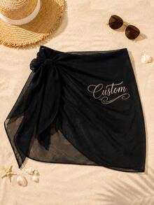 Beach Skirt Cover Up Sarong, Customized Name Transparent Beach Apron, Bridal Swimsuit Cover Up, Bridal Swimwear Cover Up, Suitable For Bachelorette Party, Honeymoon, Tropical Vacation - Multicolor - View 4
