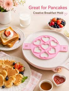 1pc Heart-Shaped Egg Ring, 7-Grid Pancake Mold, Breakfast Cooking Tool, Suitable For Eggs, Pancakes, Omelets, Brunch, Home Kitchen, Cute Food Shaper, Easy-To-Use Accessory Maker - Pink - View 4