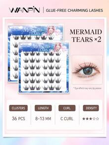 WANPIN WAN PIN Mermaid 36 Clusters Glue-Free Cluster False Eyelashes, 7.5-13.5mm Self-Adhesive False Eyelashes, Ultra-Thin Eyelash Segments, Lightweight Soft Natural, Rounded R-Angle Design, Quick And Convenient Application - C - View 6