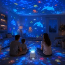 360° Rotating Dynamic Projection Light LED Ocean Starry Sky Projection Lamp Marine Life Projection Light USB Powered Bedroom Atmosphere Light For Birthday Party - White - View 2