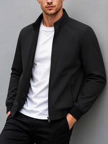 Men's Jacket Perfect For The Outdoors With Pockets And Ribbing At The Bottom And Cuffs To Keep Out Cold Air. Sports Black - Black - View 3