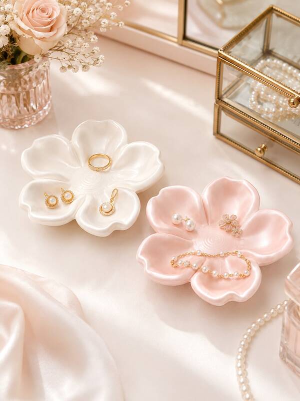 1pc Floral Jewelry Tray, Jewelry Dish, Ring Earring Necklace Storage Tray, Vanity Tray, Decorative Storage Tray, Vanity Decor, Bedroom Decor, Aesthetic Home Decor, Elegant Desk Ornament, Makeup Table Decor, Gift, School Desk Accessory, Wedding, Halloween