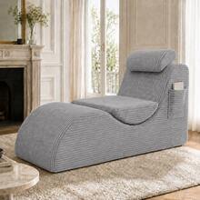 Modern Leisure Armchair With A Unique Design, Ergonomically Shaped, Made Of Highly Elastic Compression Foam. Removable Seat Cushion And Side Pocket For Comfortable Sitting In Everyday Life. Light Gray, 160 X 66 X 90 Cm - Light Grey - View 1