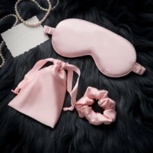 3件組睡眠眼罩、髮圈與抽繩收納袋套組，遮光防光，適合瑜伽、冥想、皮拉提斯，旅行度假必備露營配件禮盒 - 彩色 - 查看 1