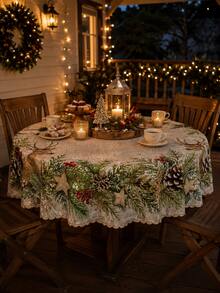 2026 Christmas Decor: Beige Polyester Tablecloth With Reindeer And Forest Pattern, Suitable For Winter Holiday Garden Party Or Kitchen Dining Table, Creating Festive Christmas Atmosphere - Multicolor - View 8