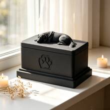 Dog Pet Urn, 3D Embossed Sleeping Dog Design, Side Carved Paw Print Pattern, Can Store Pet Fur And Ashes, Commemorate Deceased Pets. Dust-Proof Box, Exquisite Craftsmanship With High-End Texture, Place In Home To Express Longing, Suitable For Dog Memorial, Gently Preserve Pet Memories, Home Pet Memorial Funeral Storage Decor - Black - View 9